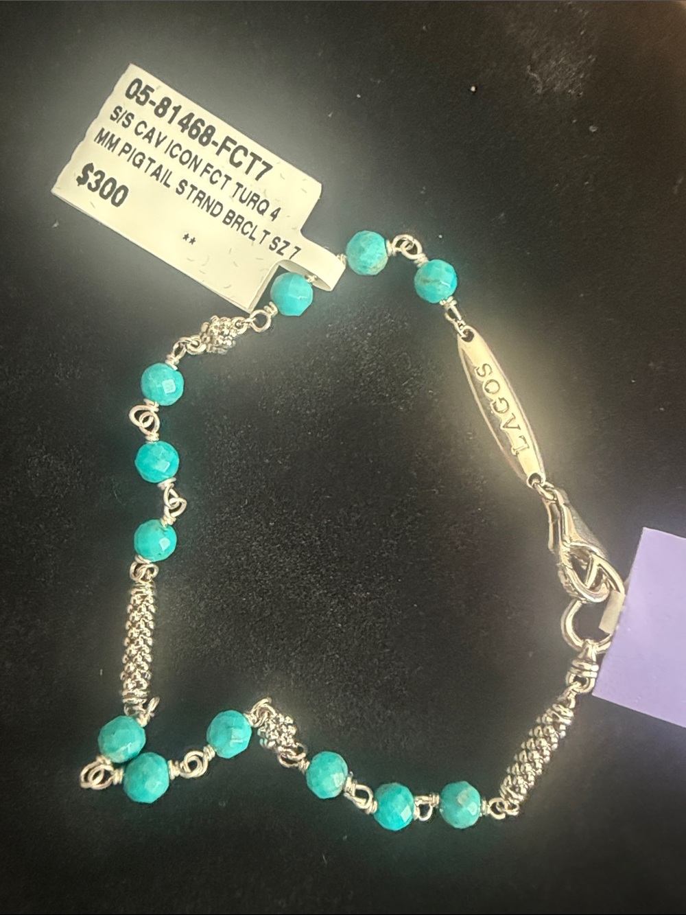 LAGOS Sterling Silver 4mm Turquoise Ceramic Beaded Bracelet - Size 7